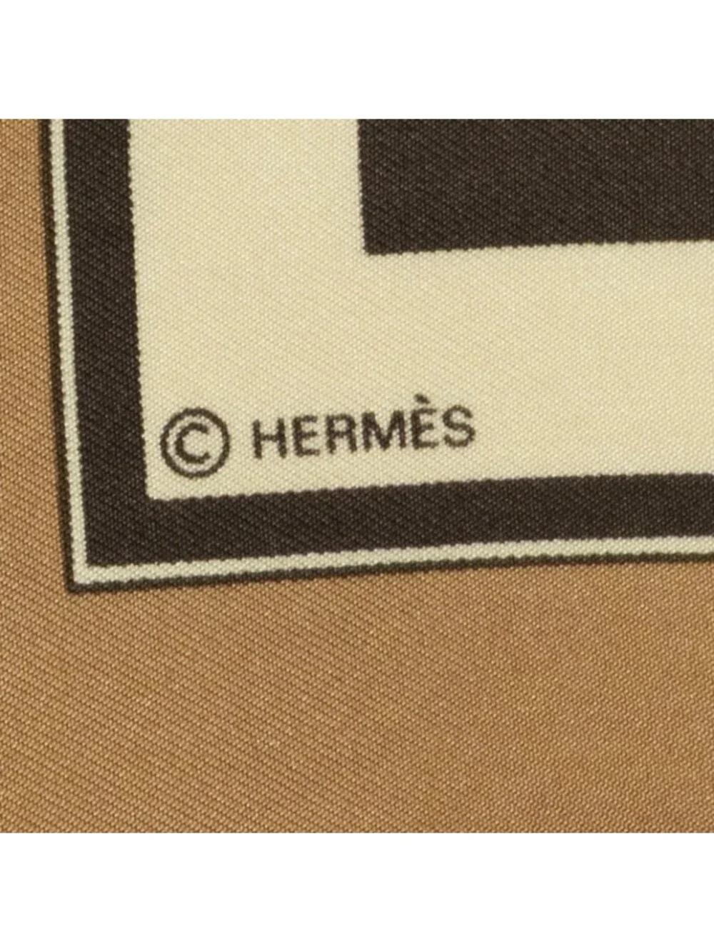 Hermes Scarf Dark Brown Tan Ivory 100% Twill Silk